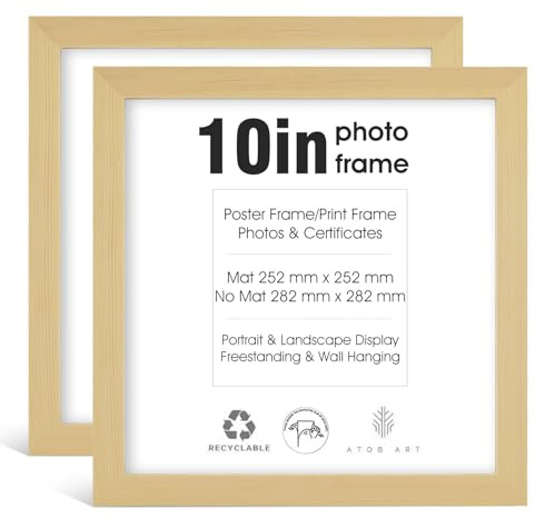 Rieeyrslza Bilderrahmen 25x25cm,Quadratischer Rahmen aus Holz,Picture Frame mit Acrylglas,zum Aufhängen oder Hinstellen für Wand- oder Tischdekoration,2er Set (Holzfarbe)