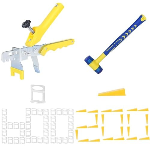 Set livellamento piastrelle 1mm 1/32”, 600 distanziatori + 200 cunei riutilizzabili con pinza – Kit professionale per posa di piastrelle in ceramica e pietra (600+200+pinza, 1mm)