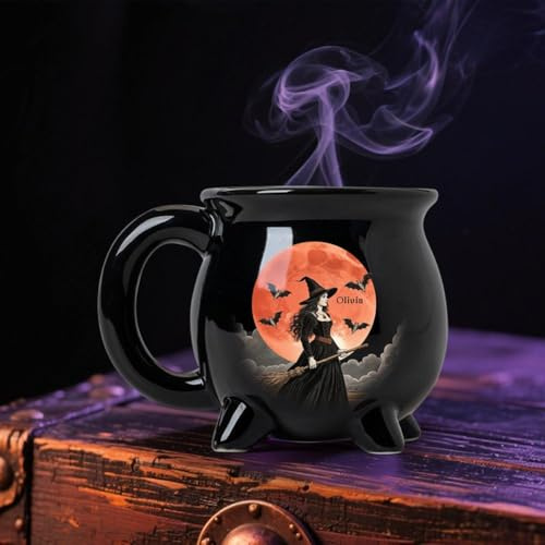 Taza de caldero de bruja personalizada, taza de café de bruja personalizada, hermosa taza de té personalizada para mujeres, taza de café gótica de Halloween, regalos para la familia, 5 estilos