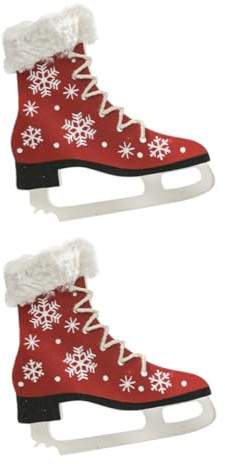 FUTUREORYY 2 STK. Weihnachtliche Holz Schlittschuh Anhänger Skate Förmige Hänge Deko für Weihnachtsbaum Langlebige Christbaumschmuck Herzform Festliche Fenster und Raumdekoration
