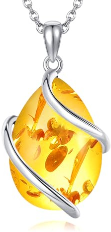 POPLYKE Bernstein Kette 925 Sterling Silber Teardrop Anhänger Halskette Schmuck für Damen