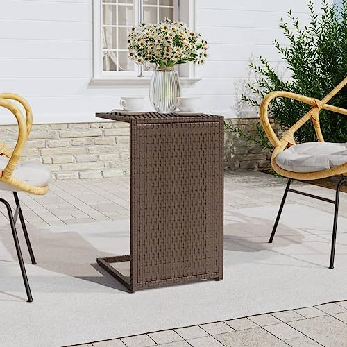 KTHLBRH Tisch in C-Form, Polyrattan, braun, Beistelltisch in C-Form, Stahlgestell und robuste Oberfläche, 40 x 35 x 60 cm
