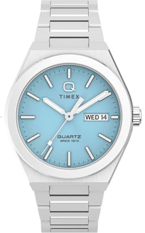 Timex Men's Q Continental Day and Date 39 mm Quartz Watch - Stainless Steel Bracelet with Blue Dial TW2Y35200