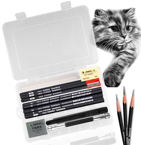 oupados direct Pencil Set, 24 Drawing Pencils Set, Graphite Pencils | Sketch Pencils Extender, Eraser, Cutter Knife, Paper Wiper for Drawings, Artists, Adults, Sketching Lovers (2H - 8B)