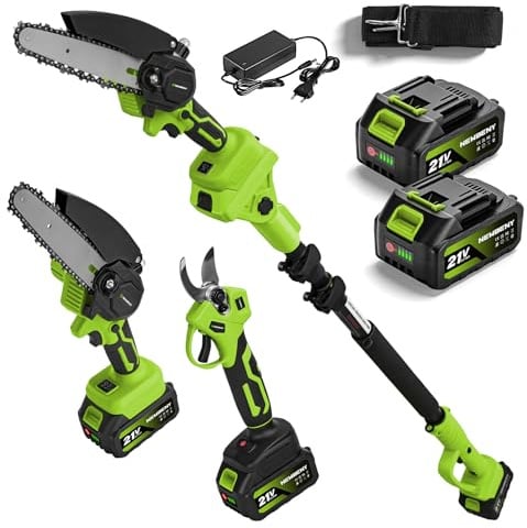 NewBeny 4-in-1 Astschere Teleskop & Teleskop Kettensäge Akku, Hochentaster mit 2 * 3,0-Ah-Batterien, 6-Zoll Akku Kettensäge, 180° Verstellbare Astsäge Elektrisch mit Teleskopstiel
