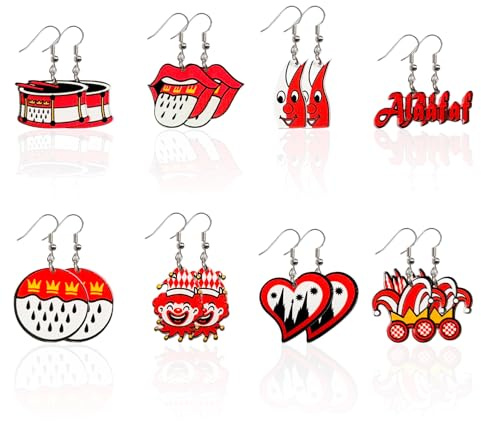 8 Paar Ohrringe Karneval Köln – Bunte Acryl Ohrringe Für Kölner Karneval, Karneval Kostüm Damen, Fasching & Motto-Party – Leicht, Bequem & Perfekte Accessoires Für Karneval Kostüm Köln