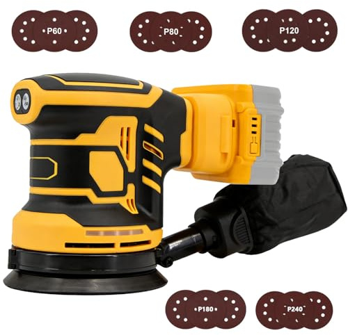 Ponceuse excentrique pour batterie DeWalt, ponceuse professionnelle de 125 mm avec 15 pièces de papier abrasif, 3 niveaux de puissance et moteur sans balais à 11000 tr/min, pour le ponçage, le