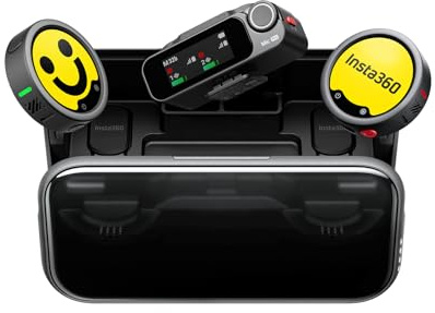 Insta360 Mic Pro (2TX + 1 RX + case di ricarica) - microfono wireless | Microfono professionale per iPhone/Camera/Android, per viaggi, cattura video, Bluetooth, display E-ink personalizzabile,3 mic
