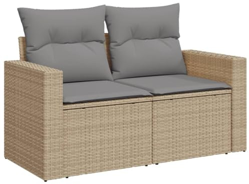 Mhdvray Gartensofa 2-Sitzer Beige Poly-Rattan loungesofa Outdoor 131 x 62 x 69 cm mit grauen Sitzkissen Robustes Material für Balkon Terrasse und Garten
