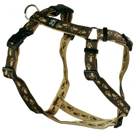 Feltmann Brustgeschirr Soft Nylonband, Braun, Beige Pfötchen, 40 - 60 cm, 15mm
