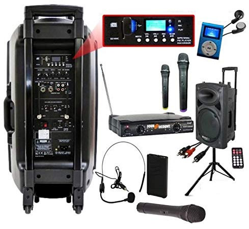 Ibiza sound - PORT 15 VHF BT + PIED + CÂBLE PC + HOUSSE + 4 MICROS SANS FIL + BALADEUR MP3 PA DJ SONO ASSOCIATION FITNESS CLUB COACH DANSE