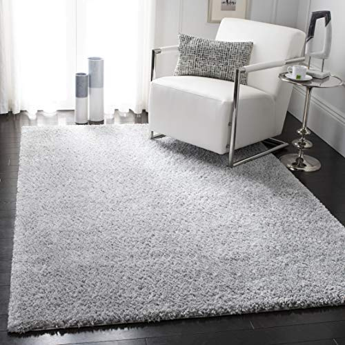 SAFAVIEH Zottelig Teppich für Wohnzimmer, Esszimmer, Schlafzimmer - August Shag Collection, Kurzer Flor, Silber, 160 X 229 cm