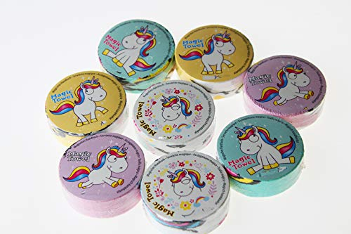 8er Set Magische Handtücher Baumwolle Zaubertuch für Kinder Zauberhandtuch Mitgebsel Geschenkidee Kindergeburtstag Geschenk Reisen statt Süßigkeiten (8er Set Comic Einhorn)