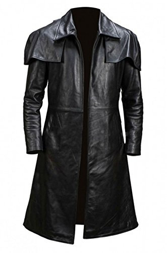 Fashion_First Mens Black Duster Coat Men Leather Ranger Armor Trench Coat Leather Overcoat - Cosplay Jacket