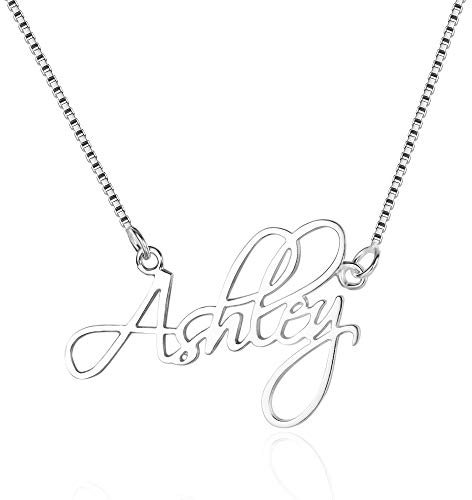 Bo&Pao Name Necklace Signature Style in 925 Sterling Silver with 1 Name, Personalized 18k Rose Gold and 18 K Gold Plated Silver Necklace with 1 Name