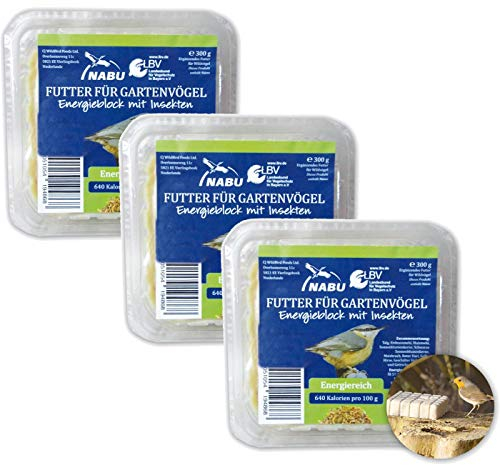CJ Wildlife Energieblock mit Insekten für Wildvögel, Sparpack 3 x 300 g