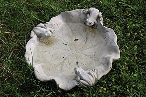 Exner Vogeltränke in Blattform mit 3 Fröschen, aus Zement, 21,5 x 21,5 cm, H 6 cm