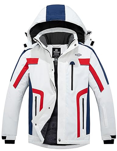 Wantdo Herren wasserdichte Skijacke Winddichter Sportmantel für den Außenbereich Warme Winterschneemäntel Berg Outdoor Jacke | Wasserdicht, Fleece, Warm, Abnehmbare Kapuze, Multitaschen, Verstellbarer Schneerock, Bergmantel, Snowboard, Outdoor