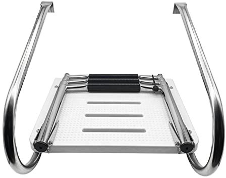 JLXJ Badeleiter Bootsleiter Leitern 3-Schritt Faltbarer Pool/Bootsleiter mit ABS-Kunststoffplattform und Handläufen, Teleskop-Klappleiter für Pontoon Dock, Belastung: 220 Kg