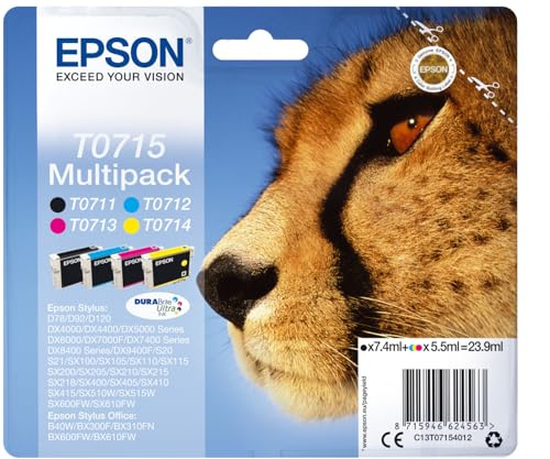 Epson Serie Gepardo T0715 Multipack mit 4 Original-Tintenpatronen