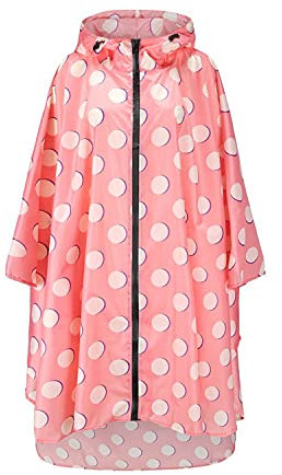 Freiesoldaten Poncho de pluie imperméable pour femme, élégant, réutilisable, léger, veste de pluie avec capuche, Rose à pois, Taille unique