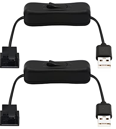 PNGKNYOCN 30 cm USB auf 3-polig/4-poliger PWM 5 V USB ummantelter Lüfterstromadapterkabel mit An-/Aus-Schalter (2er-Pack)