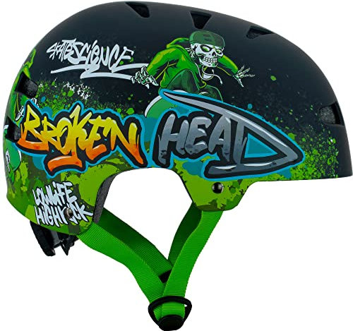 Broken Head Skate Boner - Skaterhelm und Fahrradhelm - für MTB, BMX, Skates und Skateboard - Größenverstellbar (XS/S (48-54 cm))