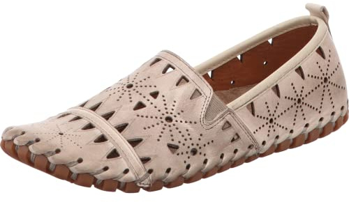 Gemini Damen Slipper Leder Mokassin mit Lochmuster und losen Einlagen 031225-02, Größe:38 EU, Farbe:Beige