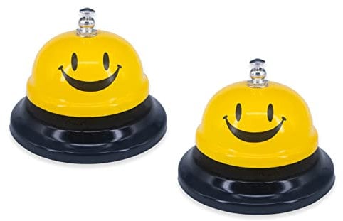 2 Pack Rufglocke, 8,5 cm Durchmesser Metallglocke, Service-Glocke für Schreibtisch, Hotels, Schule, Restaurant, Lächeln Gelb