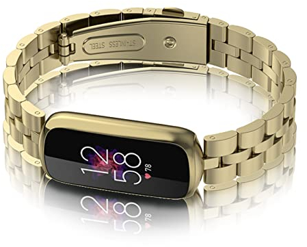 AireWiki Metall Armband Kompatibel mit Fitbit Luxe Watch Armband Edelstahl Für Herren Damen Ersatz mit Schnalle Elegant Uhrenarmband Für Fitbit Luxe (Sekt)