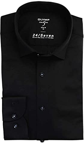 OLYMP Level Five Body fit Hemd 24 / Seven extra Langer Arm Jersey Stretch schwarz