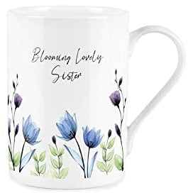 Purely Home Lovely Sister Flowers Mug - Blue Lilac Blooming Blooms - Bone China Style White Mug Coffee/Tea Present Gift