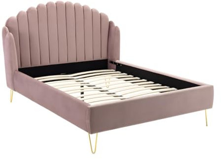 Vente-unique-Polsterbett - 140 x 190 cm - wellenförmiges Kopfteil - Samt - Altrosa - SAGALI