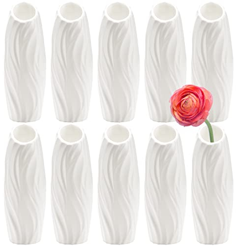 SOUJOY Kunststoff-Blumenvase, unzerbrechliche Blumenvase, Heimdekoration, Tafelaufsätze, weiß, hohe konische Knospenvase für Hochzeitsdekoration, Wohnzimmer, Blumensträuße, 10 Stück