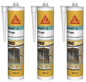 Lot de 3 mastics élastiques silicone - SIKA Sikasil G - Transparent - 300ml