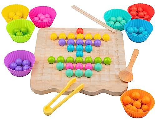 shirylzee Holz Clip Beads Brettspiele, Montessori Spielzeug ab 2 3 4 5 Jahre, Motorikspielzeug Lernspielzeug Regenbogen Puzzle Holzspielzeug für Kinder Geschenk Mädchen Jungen