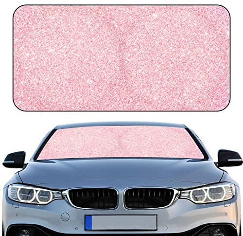 Woanger Parasole pieghevole per parabrezza con texture glitterata rosa coprifinestrino anteriore auto per accessori auto protezione solare raggi UV protezione visiera per auto universali SUV camion