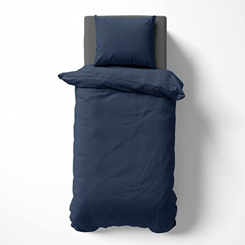 Visaggio Bettwäsche 155x220 cm Mikrofaser Uni Einfarbig Bettbezug Set mit Reißverschluss Deckenbezug Navyblau Dunkelblau