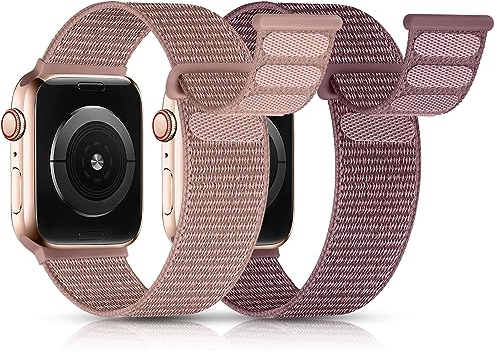 UpNeioco 2 Stück Nylon Loop Armbänder Kompatibel mit Apple Watch Armband 40mm 41mm 38mm-Sport Klettverschluss Armband Herren Damen, Stoff Geflochtenes Ersatz Band für iWatch Series 9 SE 8 7 6 5 4 3 2