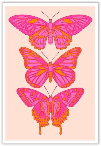 BNGFDV Funky Pink Orange Schmetterling Leinwand Wandkunst, Maximalist Trendy Adrette Schmetterlinge Poster für Mädchen Schlafzimmer, Niedliche College Wohnheim Wohnung Wanddekoration, Hot Pink Girly