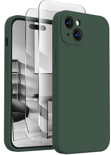 FireNova Designed for iPhone 15 Case, Silicone Upgraded [Camera Protection] Phone Case with [2 Screen Protectors], Soft Anti-Scratch Microfiber Lining Inside, 6.1 inch, Alpine Green