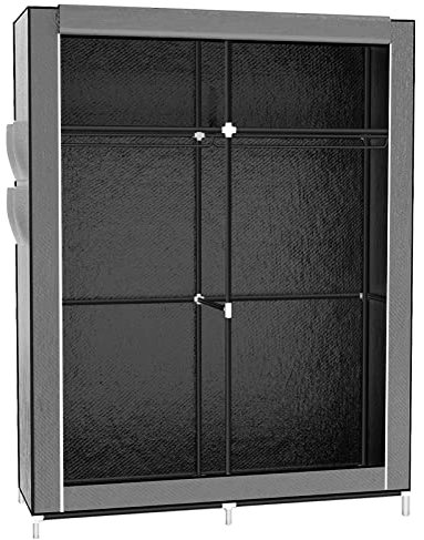 HUOLE Kleiderschrank Stoffschrank Faltschrank mit Kleiderstange und Ablagen Garderobe Canvas mit Reißverschluss Stoffkleiderschrank für Schlafzimmer Ankleidezimmer-108 * 45 * 170cm-grau