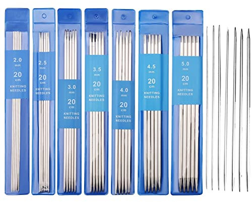Knitting Needles Set, 35 Pcs Stainless Steel Straight Double Pointed Knitting Needles Kits 2mm/2.5mm/3mm/3.5mm/4mm/4.5mm/5mm