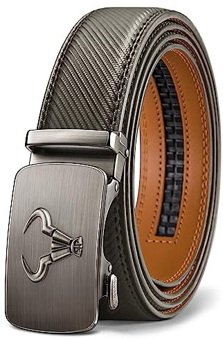 KEMISANT Gürtel Herren, Ledergürtel Ratsche Automatikschließe für Herren Business Anzug,Breit 35mm,Größe Angepasst(Heiliges Grau,160cm/48-56 taille verstellbar)