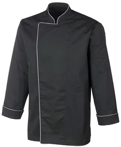 METRO Professional Kochjacke, Langarm, Schwarz mit Grauer Paspelierung, Größe M