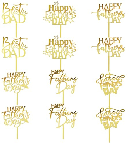 Bekaterea 12PCS Happy Father's Day Cake Toppers,Acrylic Cupcake Toppers，Dad Birthday Themed Decoration，Father's Party Decoration supplies (acrylic12)