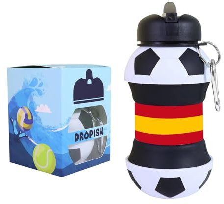 Dropish Botella Agua Silicona Diseño fútbol España - Niños, Niñas y Adultos- Plegable - Libre de BPA - Muy Resistente - 550ml
