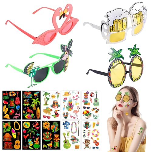 GAROMIA Lustige Sonnenbrille 4 Party Brillen Hawaiian Hawaii Party Sonnenbrille hässliche Sonnenbrille partybrillen Set für Sommerpartys Pool Themen Dekorationen Photo Booth