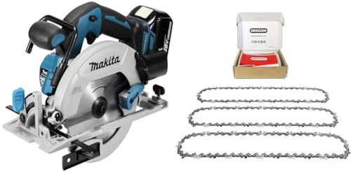 Makita DHS680Z Akku-Handkreissäge 57mm 18 V (ohne Akku, ohne Ladegerät), Blau, Silber & Oregon 3er-Pack Sägekette 35cm 3/8 LP für 35cm Schiene - 52 Antriebsglieder
