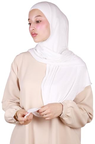 Lamis Hijab - Hijab zum Überziehen mit Reißverschluss ohne Nadeln für muslimische Frauen HE320, weiß, One size